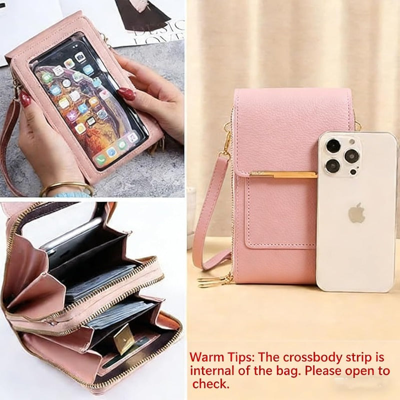 Touchscreen Crossbody Phone Wallet with RFID Blocking for Cards & Cash – Water-Resistant PU Leather Mini Purse Holds 6.7 in Smartphones