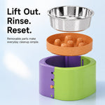Dotisk 3-Level Adjustable Elevated Slow Feeder Bowl for Cats & Small Dogs - Stainless Steel Mealtime Bowl for Fast Eaters
