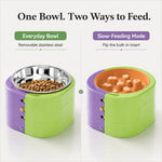 Dotisk 3-Level Adjustable Elevated Slow Feeder Bowl for Cats & Small Dogs - Stainless Steel Mealtime Bowl for Fast Eaters