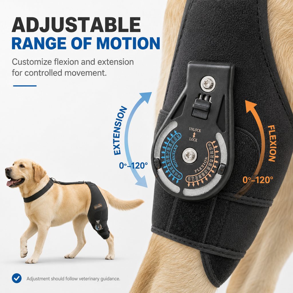 Dotisk Adjustable Hinged Dog Knee Brace for Daily Walks - Rear Leg Support for Unsteady Steps