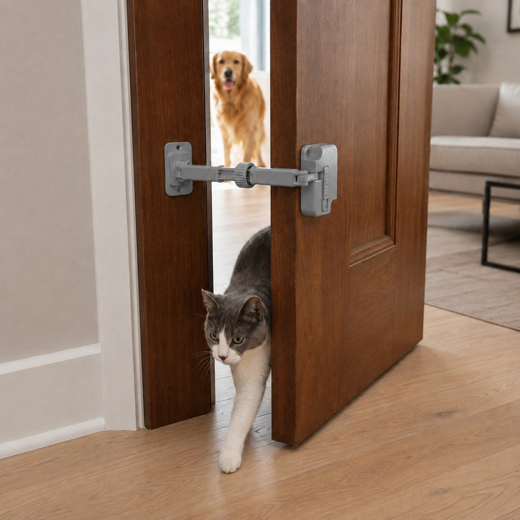 Dotisk Adjustable Pet Door Latch for Litter Rooms - Let Cats In & Help Keep Dogs Out