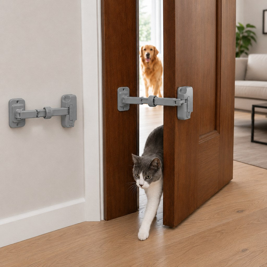Dotisk Adjustable Pet Door Latch for Litter Rooms - Let Cats In & Help Keep Dogs Out