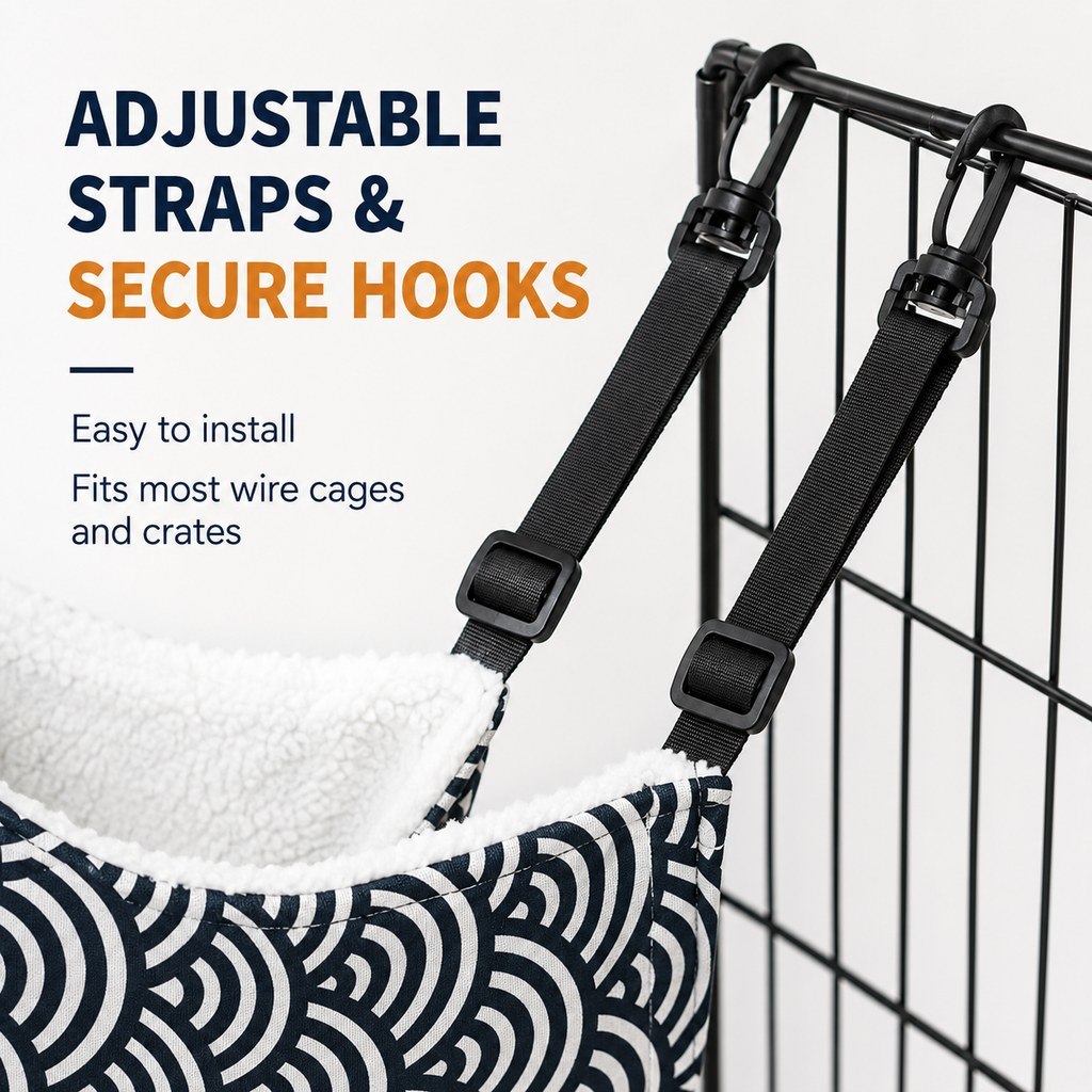 Dotisk Reversible Cat Cage Hammock with Adjustable Straps - Space-Saving Hanging Bed for Wire Crates