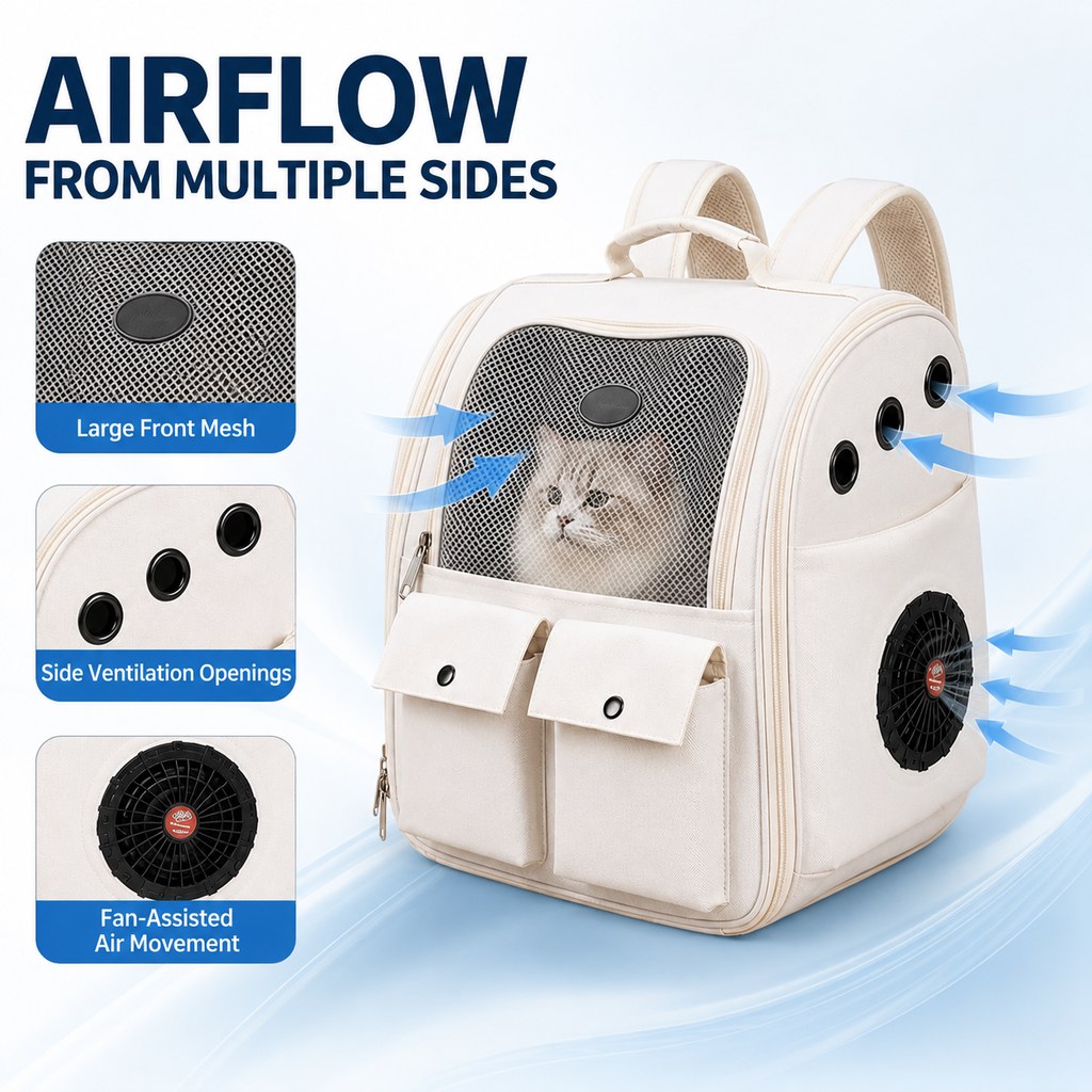 Dotisk USB-Powered Dual-Fan Cat Carrier Backpack for Vet Visits & Everyday Travel - Fan-Assisted Cooling for Less-Stuffy Trips