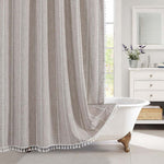 Water-Resistant Bath Curtain with Tassel Trim 71 x 79 Inches Gray Woven Linen Privacy Screen for Bohemian Bathrooms Country Style Decor Machine W