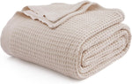 Pure Cotton Thermal Blanket – Queen 90×90 in – Textured Weave Layer for All Seasons – Lightweight & Breathable Throw for Bed or Sofa