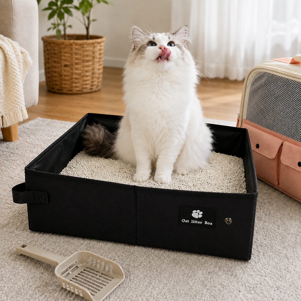 Dotisk Portable Foldable Cat Litter Box for Road Trips, Hotels & RV Travel - Reusable Water-Resistant Travel Cat Toilet to Stop Leaks & Save Space