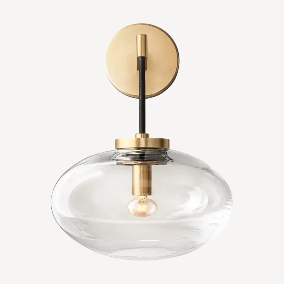 Amber Glass Sconce Light Fixture Copper Finish 10.6 inch for Bedroom Hallway Living Room Modern Wall Mount Accent Lighting