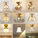Colonial Scalloped Ceiling Light Brass Finish Semi Flush Mount for Living Room Bedroom Hallway Single Bulb Metal Fixture Traditional