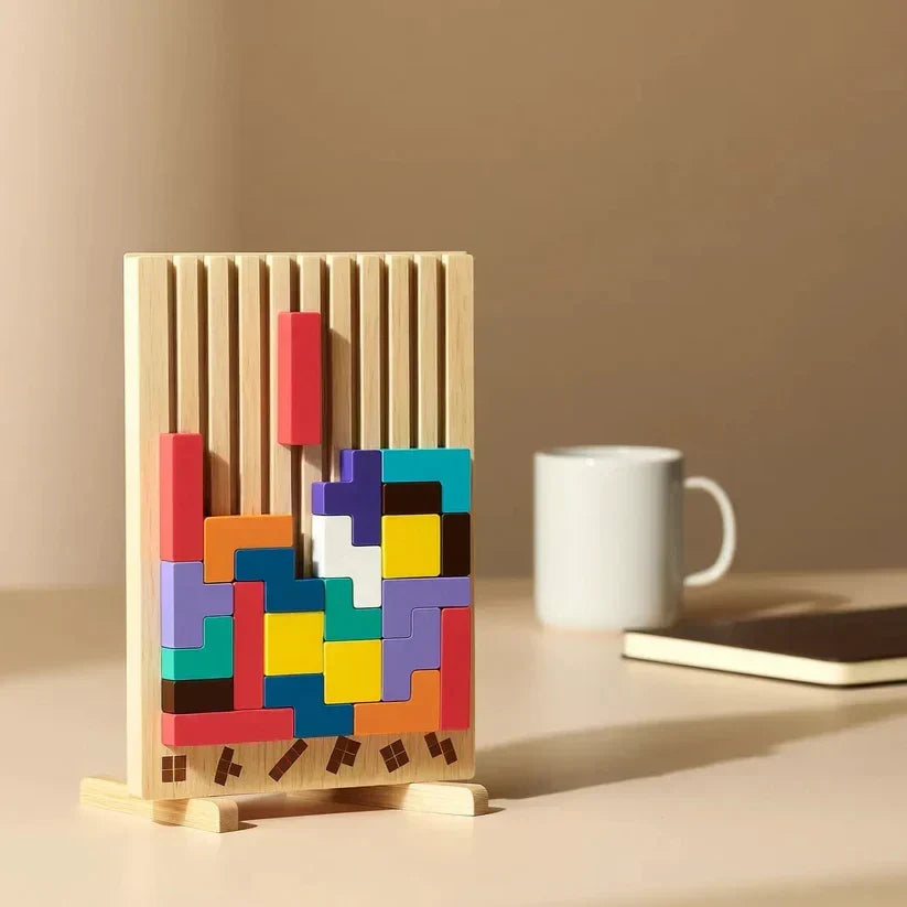 Angled Wooden Block Puzzle Desktop Game for Mental Breaks and Stress Relief Tabletop Brain Teaser Adult Focus Tool