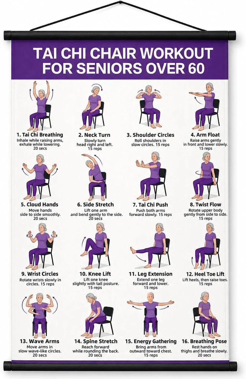 16-Move Seated Tai Chi Exercise Chart for Seniors