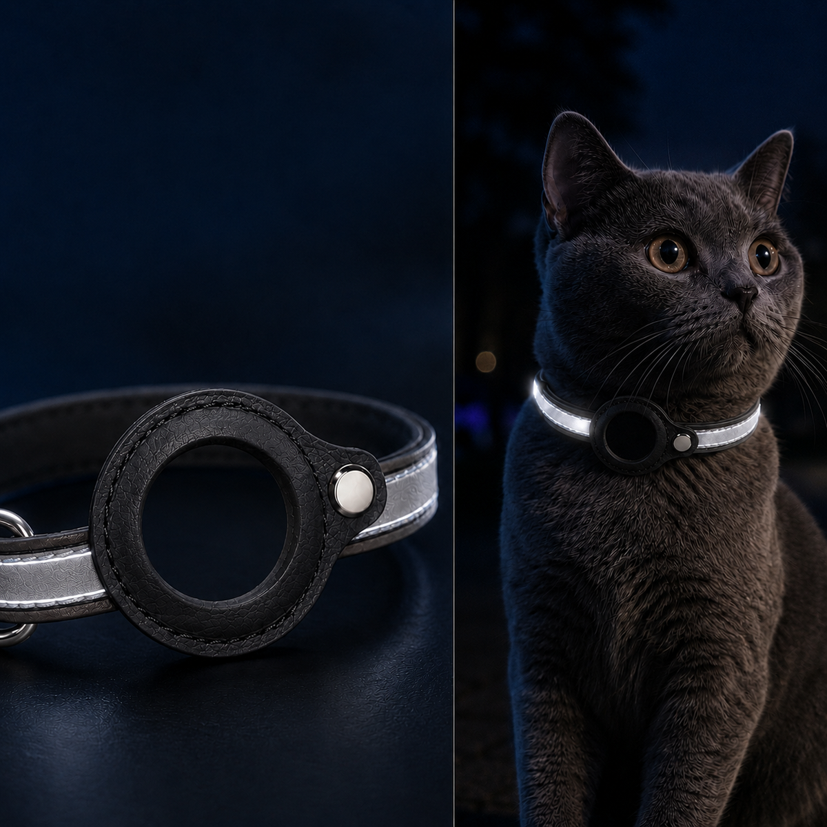 Dotisk AirTag-Compatible Reflective Pet Tracking Collar for Cats & Small Dogs - Secure Holder for Outdoor Adventures & Night Visibility