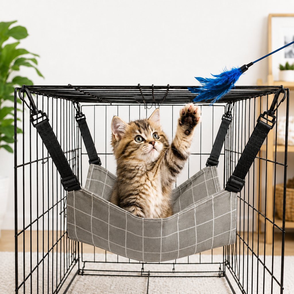 Dotisk Reversible Cat Cage Hammock with Adjustable Straps - Space-Saving Hanging Bed for Wire Crates