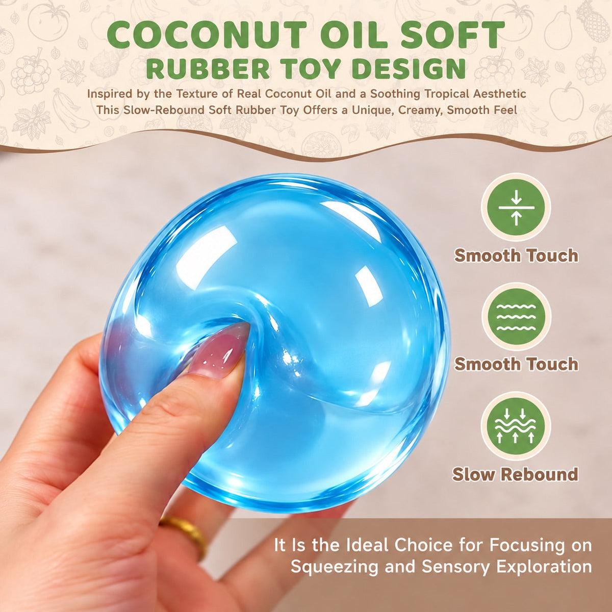Coconut Oil Squishy 4-Pack - Slow-Give Stress Balls in 4 Colours