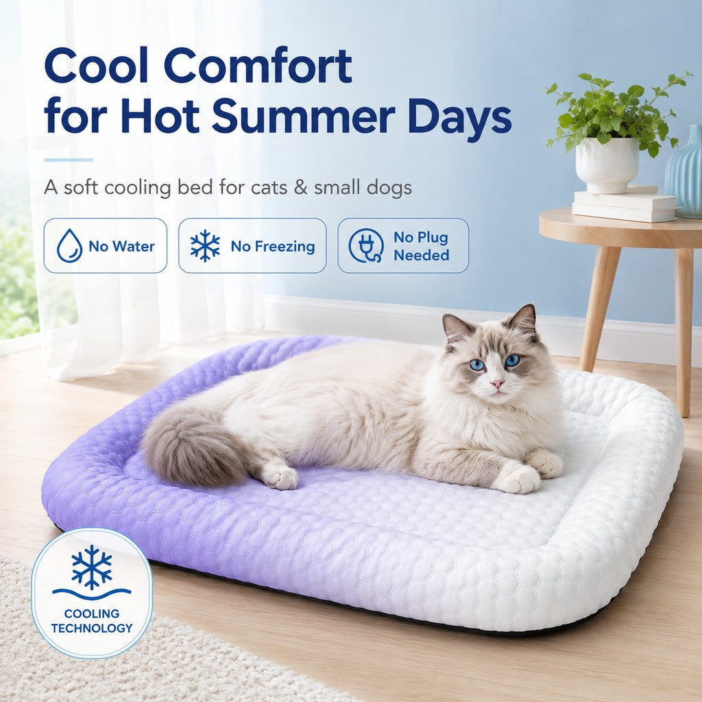 Dotisk Cool-Touch Gradient Pet Cooling Bed for Summer Naps - Breathable Bolster Rest Mat for Cats & Small Dogs