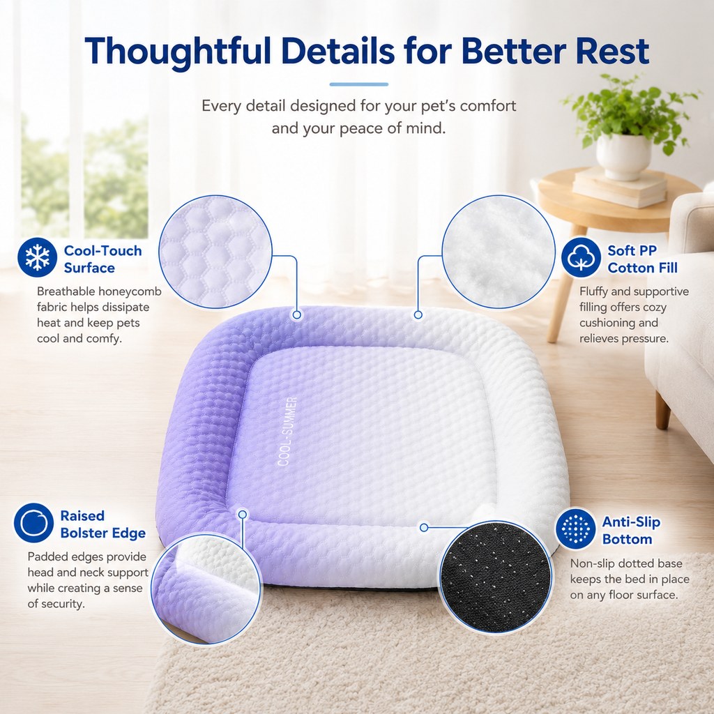 Dotisk Cool-Touch Gradient Pet Cooling Bed for Summer Naps - Breathable Bolster Rest Mat for Cats & Small Dogs