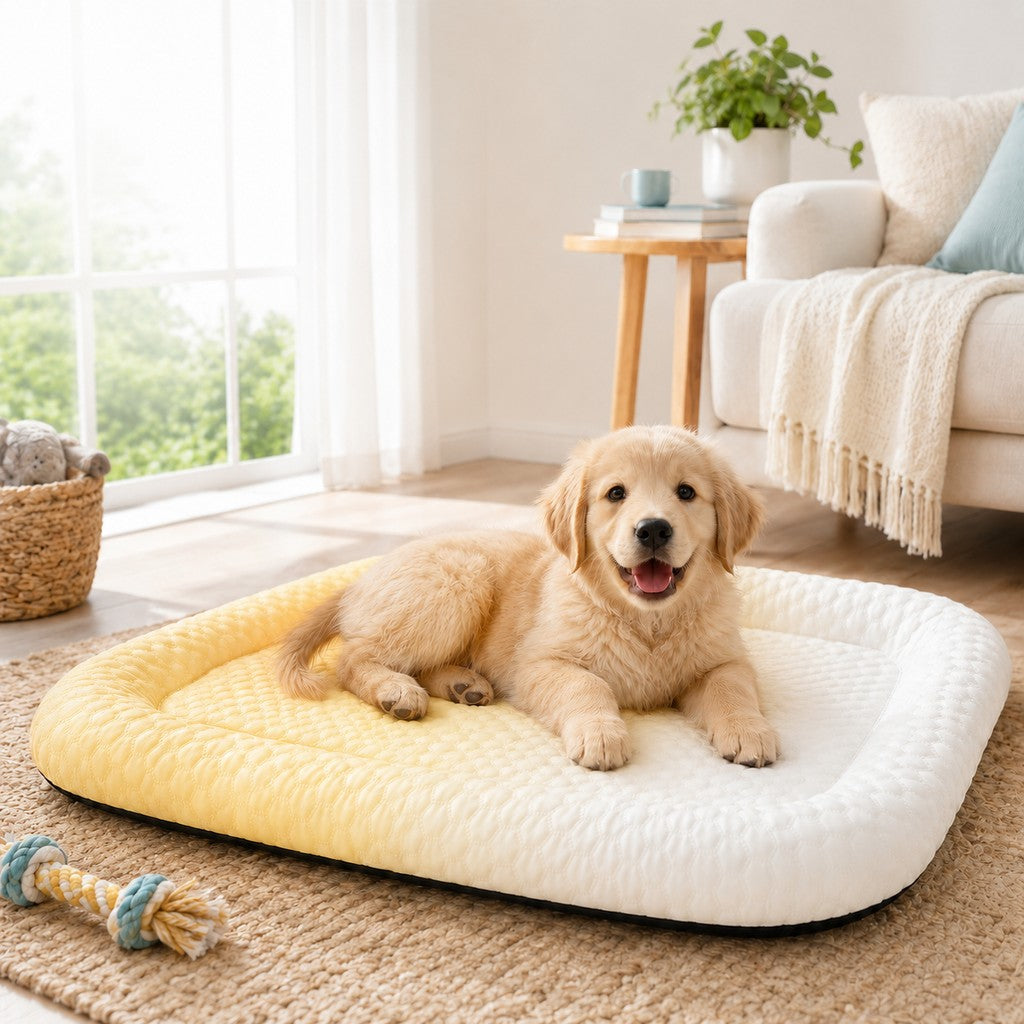 Dotisk Cool-Touch Gradient Pet Cooling Bed for Summer Naps - Breathable Bolster Rest Mat for Cats & Small Dogs