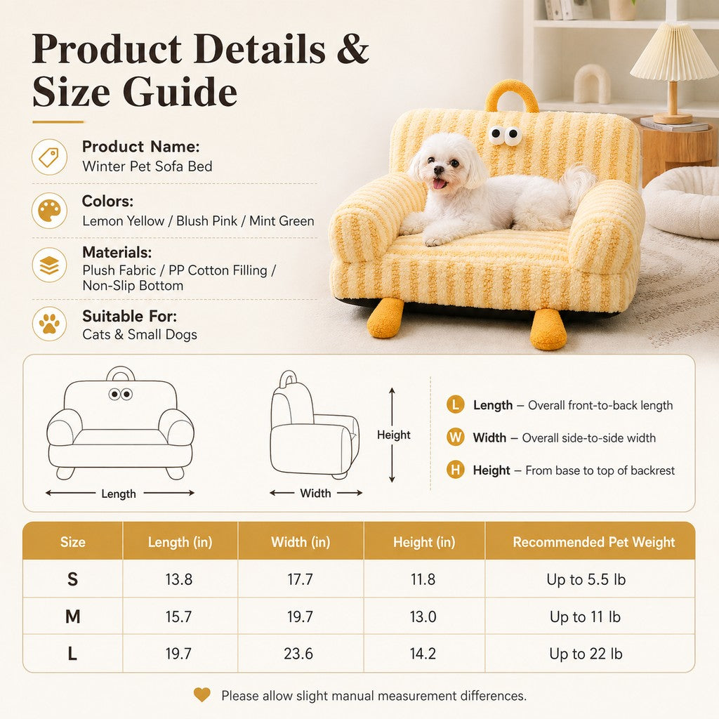 Dotisk Cozy Pet Sofa Bed for Cats & Small Dogs - Warm Indoor Lounger with Winter & All-Season Options
