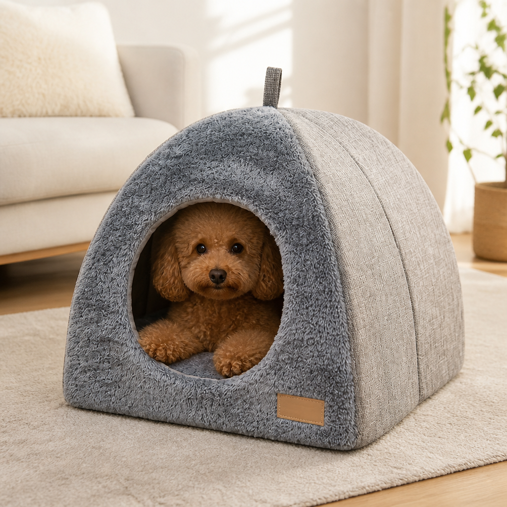 Dotisk Enclosed Triangular Plush Cat Bed