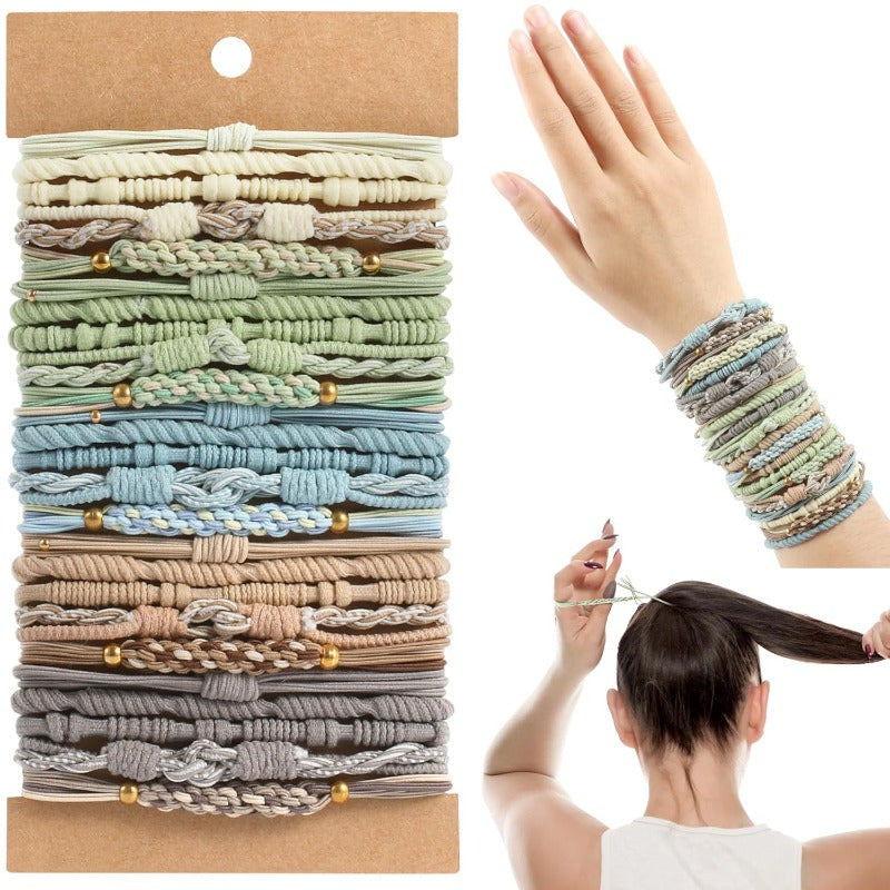 Natural Beaded Hair Tie Set