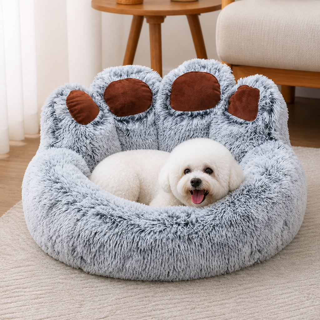 Dotisk Plush & Non-Slip Bear Paw Pet Bed