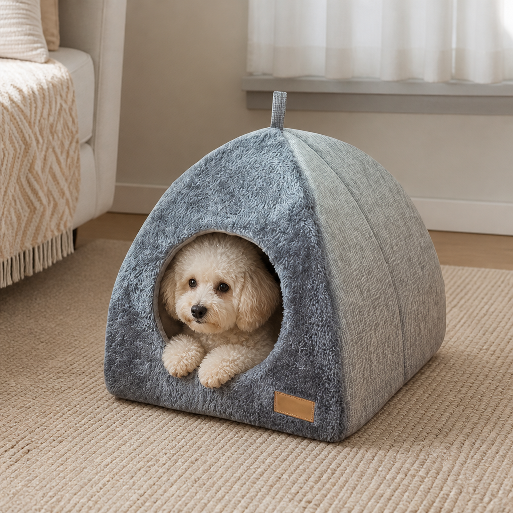 Dotisk Enclosed Triangular Plush Cat Bed