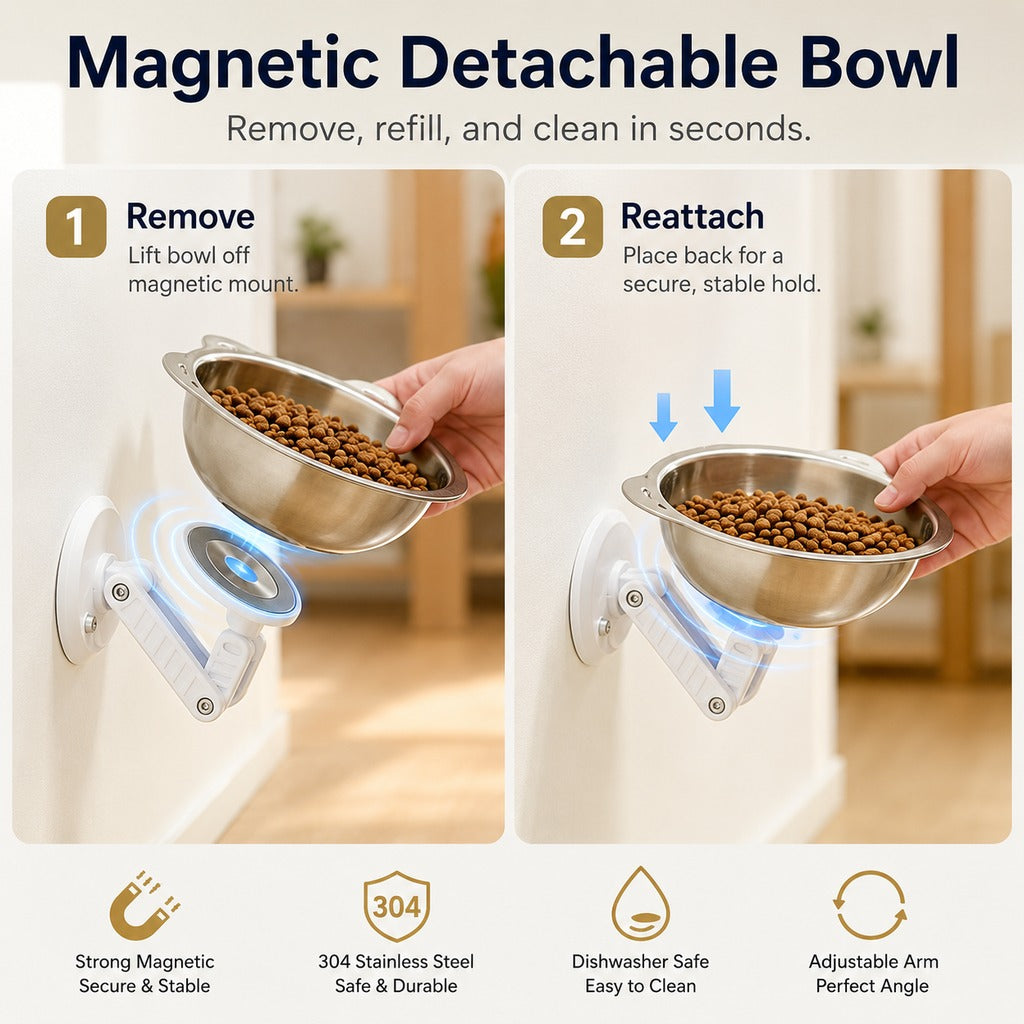 Dotisk No-Drill Wall-Mounted Pet Bowl for Small Dogs & Cats - Elevated Feeding for Cleaner Floors