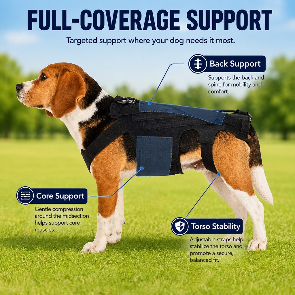 Dotisk Dog Back Support Brace for Senior & Recovering Dogs - Full-Body Mobility Vest for Walking Stability