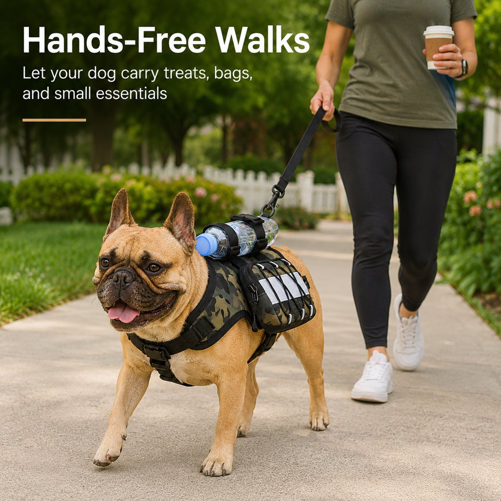 Dotisk Dog Backpack Harness for Hiking & Daily Walks - Reflective Saddle Bag Vest for Carrying Water, Treats & Essentials