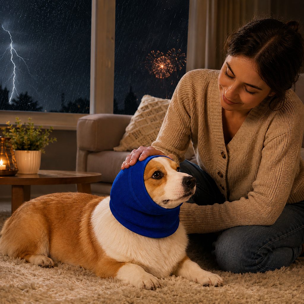Dotisk Dog Calming Head Wrap for Thunder, Fireworks & Cold Walks - Soft Ear Coverage for Stressful Moments