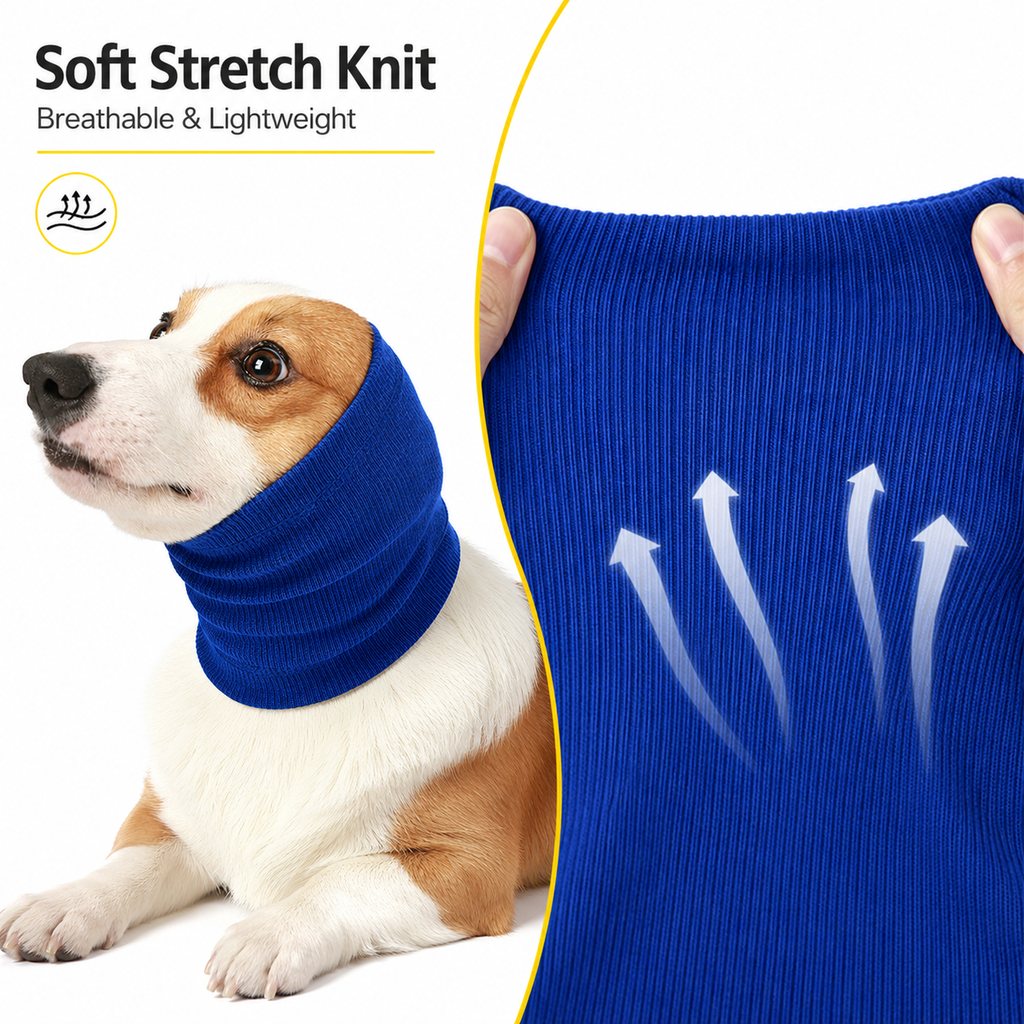 Dotisk Dog Calming Head Wrap for Thunder, Fireworks & Cold Walks - Soft Ear Coverage for Stressful Moments
