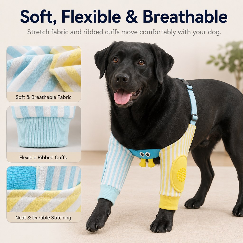 Dotisk Padded Dog Elbow Protector Sleeves for Hard Floors - Dual Front-Leg Coverage for Pressure & Rubbing