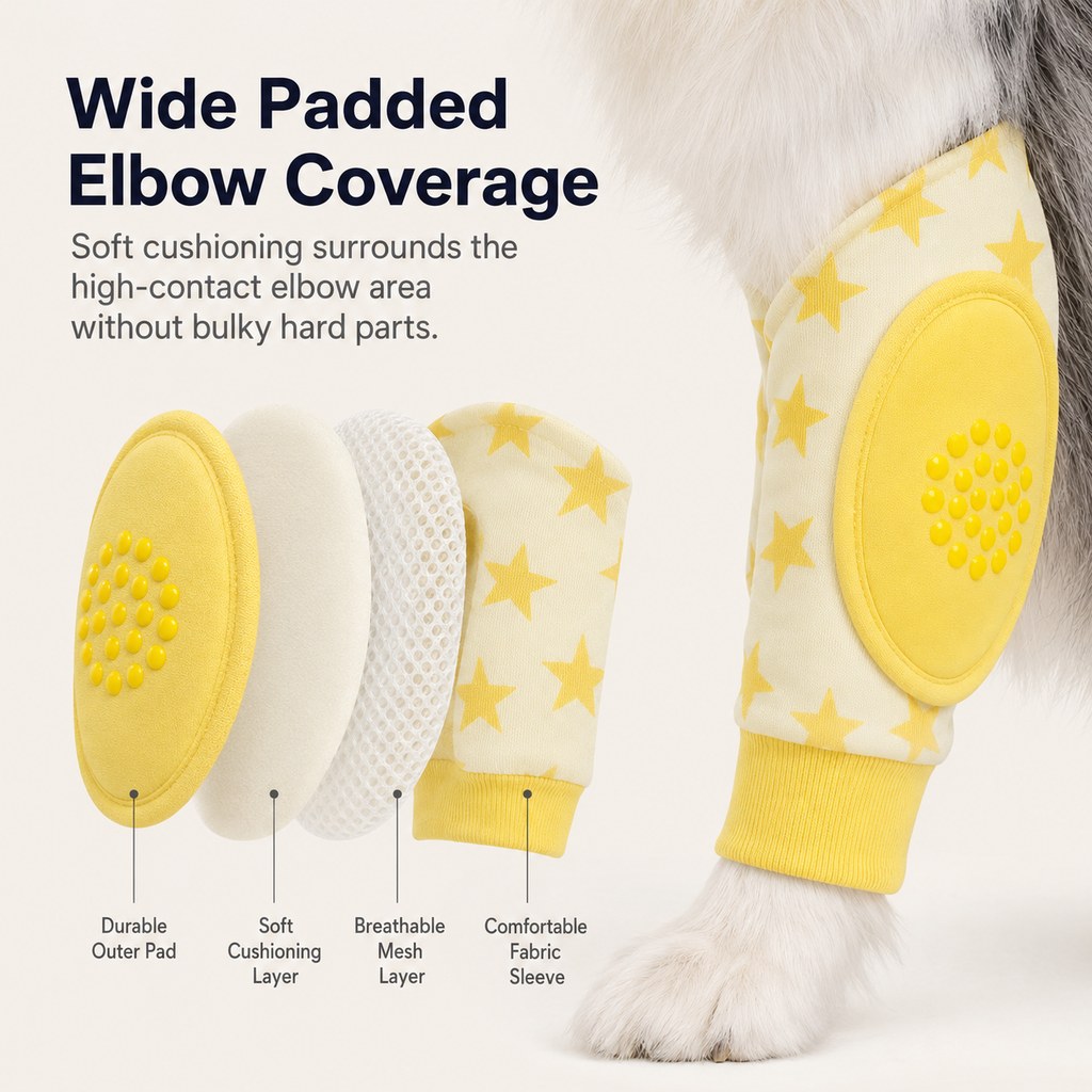 Dotisk Padded Dog Elbow Protector Sleeves for Hard Floors - Dual Front-Leg Coverage for Pressure & Rubbing