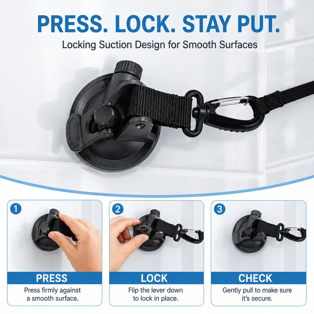 Dotisk Hands-Free Dog Bathing & Grooming Suction Cup Tether - Less Chasing, Easier At-Home Grooming