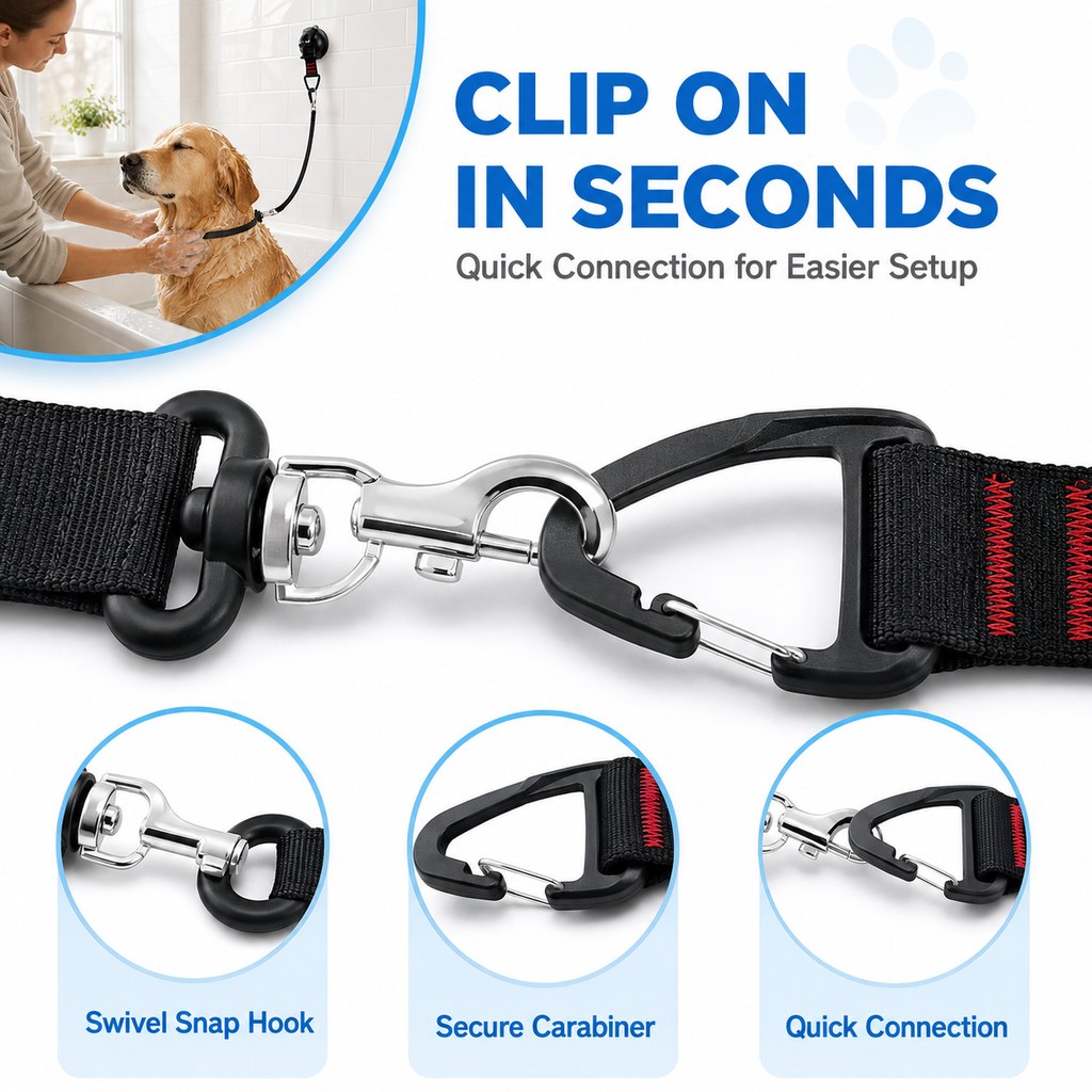 Dotisk Hands-Free Dog Bathing & Grooming Suction Cup Tether - Less Chasing, Easier At-Home Grooming