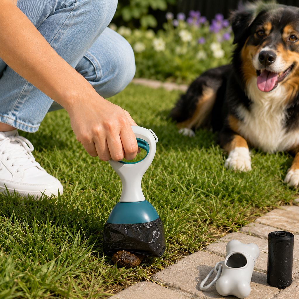 Dotisk Dog Pooper Scooper for Walks & Yard Cleanup - Bag-Lined Claw with 3 Handle Lengths for Less-Contact Pickup