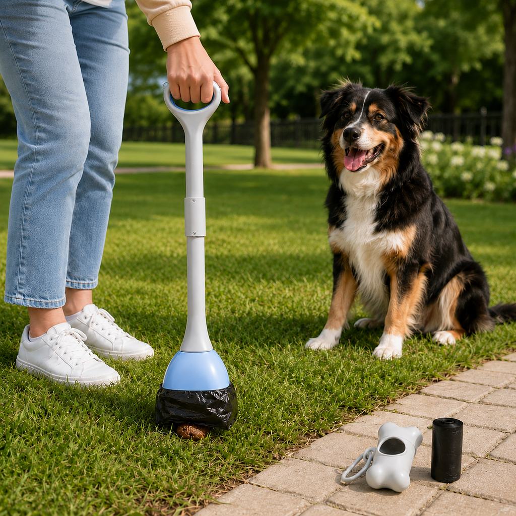 Dotisk Dog Pooper Scooper for Walks & Yard Cleanup - Bag-Lined Claw with 3 Handle Lengths for Less-Contact Pickup