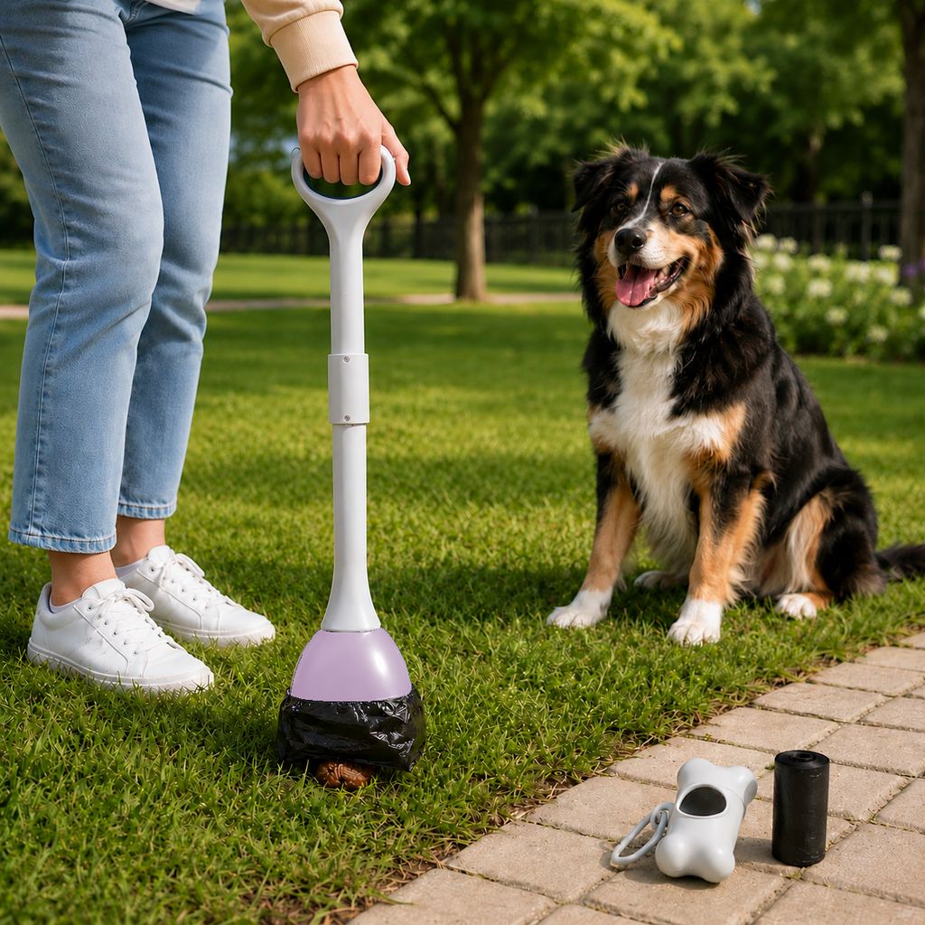 Dotisk Dog Pooper Scooper for Walks & Yard Cleanup - Bag-Lined Claw with 3 Handle Lengths for Less-Contact Pickup