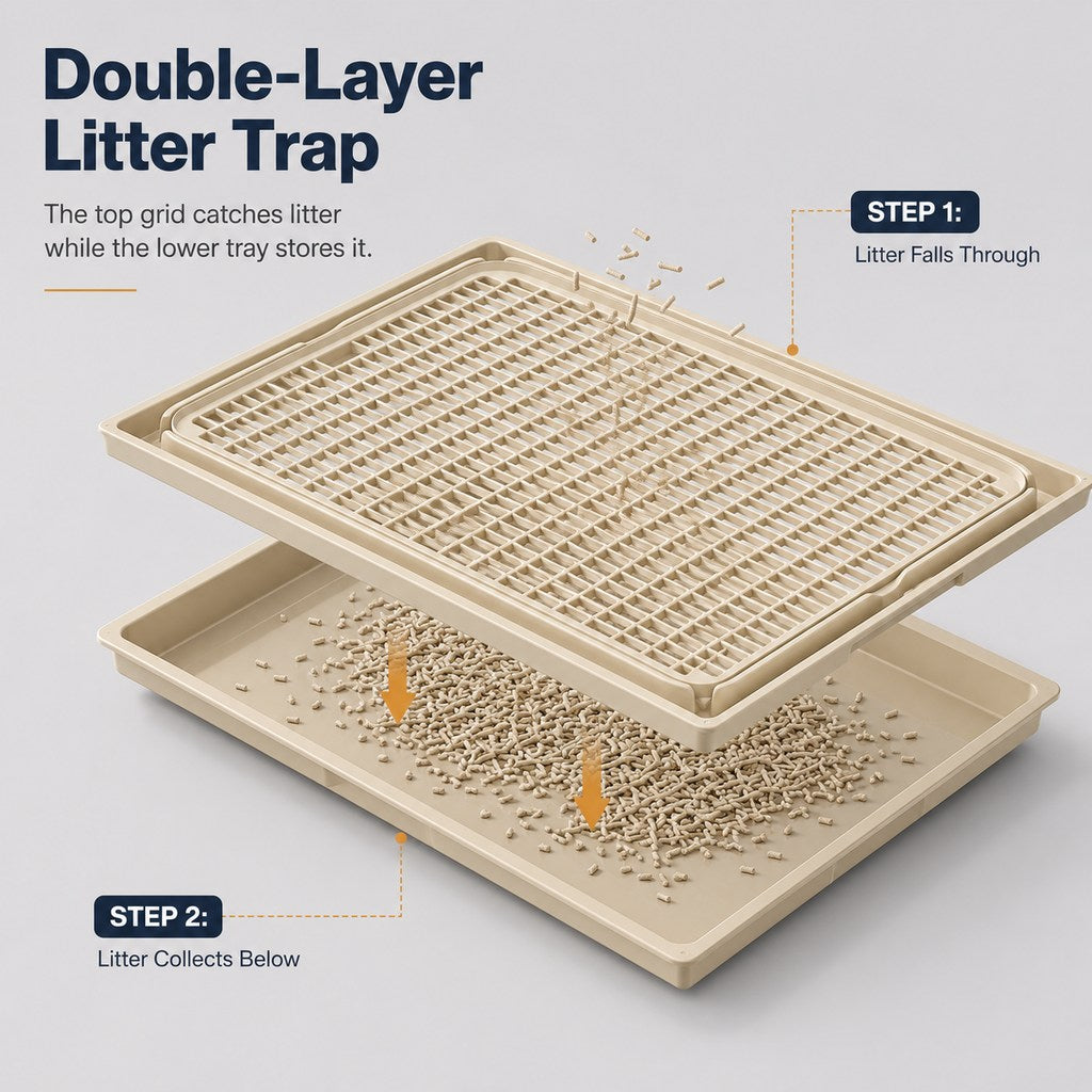 Dotisk Modular Cat Litter Mat for Litter Box Exits - Double-Layer Litter Trap for Cleaner Floors