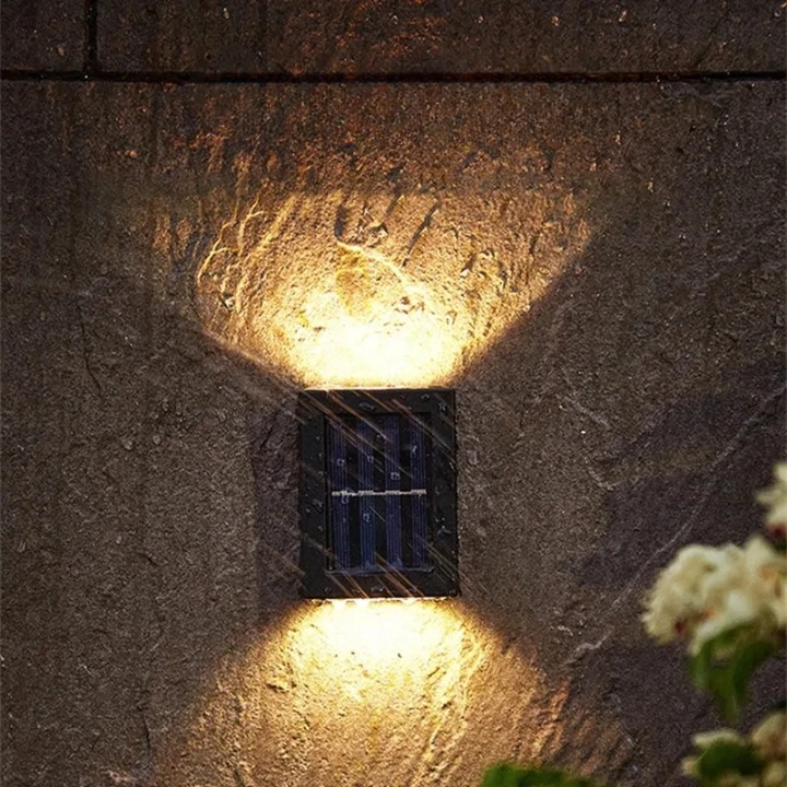 Outdoor Solar Wall Light Wireless Warm White LED Up Down Sconce IP44 Water-Resistant for Patio Pathway Deck Stairs Entryway Automatic Dusk to Daw