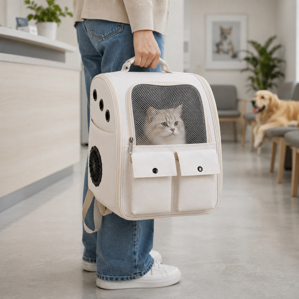 Dotisk USB-Powered Dual-Fan Cat Carrier Backpack for Vet Visits & Everyday Travel - Fan-Assisted Cooling for Less-Stuffy Trips