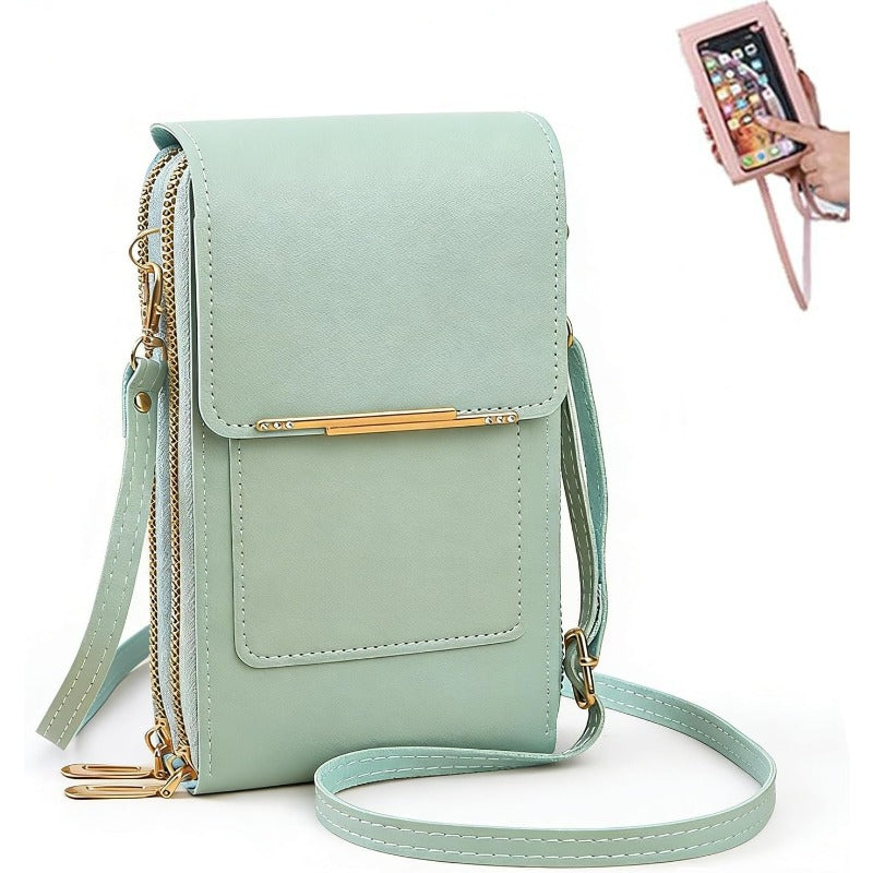 Touchscreen Crossbody Phone Wallet with RFID Blocking for Cards & Cash – Water-Resistant PU Leather Mini Purse Holds 6.7 in Smartphones