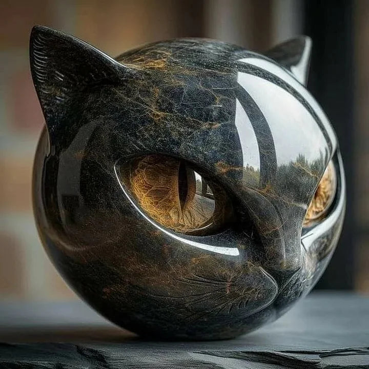 Glossy Resin Feline Figurine with Mesmerizing Gaze – Decorative Cat Statue for Desk, Shelf & Living Room Display – Modern Animal Sculpture