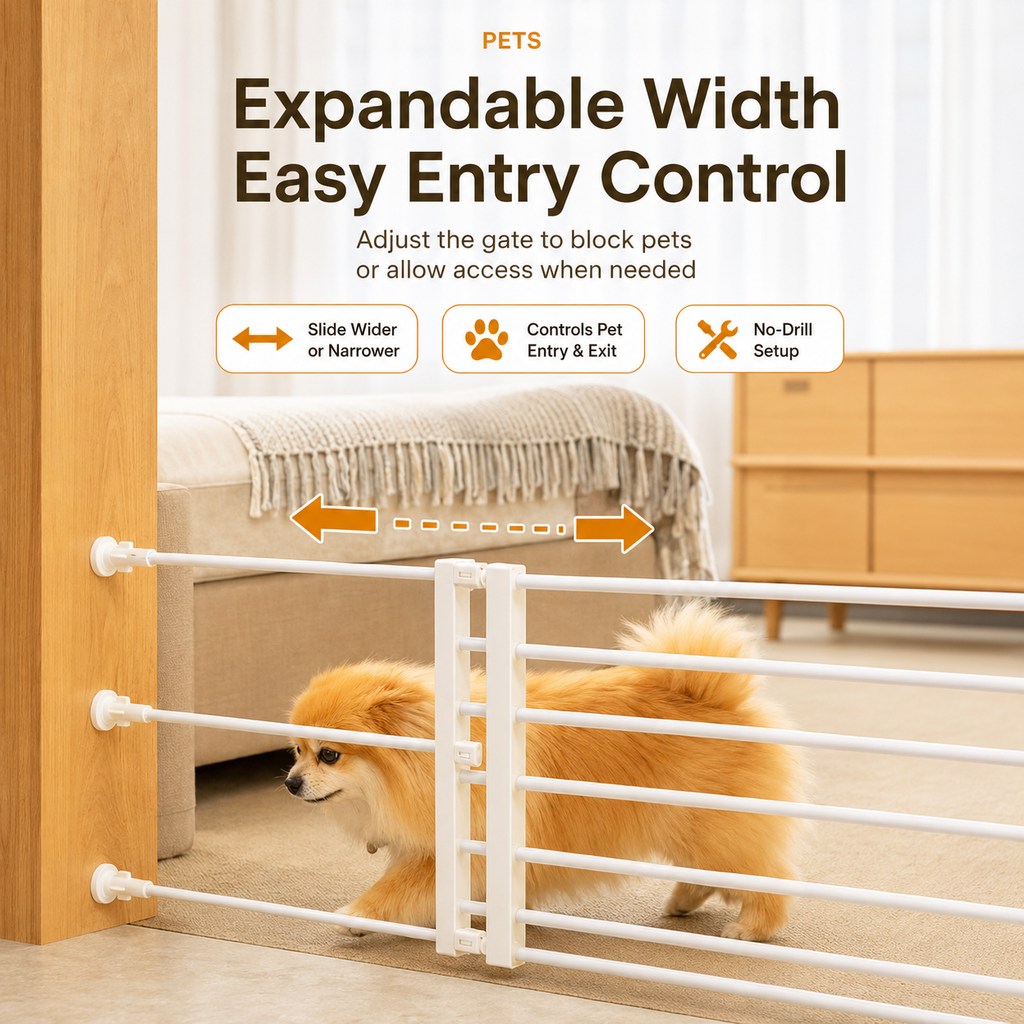 Dotisk No-Drill Expandable Pet Gate for Doorways - Adjustable Indoor Barrier for Small Dogs