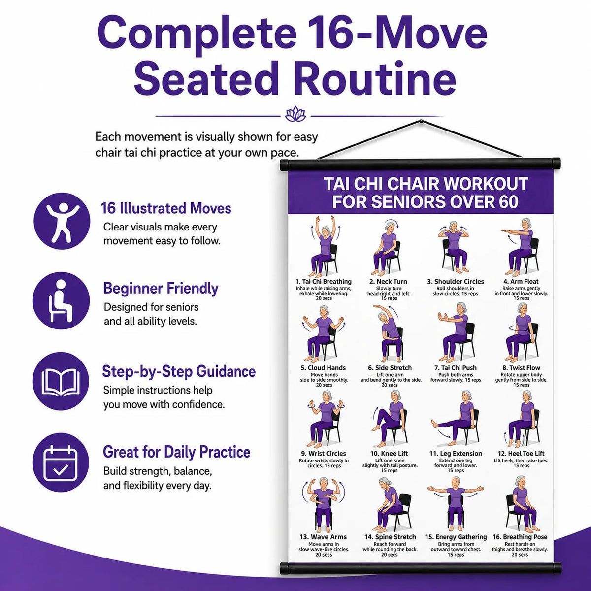 16-Move Seated Tai Chi Exercise Chart for Seniors