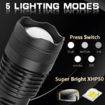 Rechargeable LED Tactical Flashlight USB Zoom Adjustable 90000 Lumen Handheld Torch for Camping Hiking Emergency