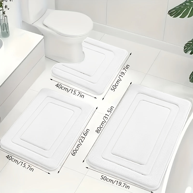 Memory Foam Bath Mat Set 3-Piece Non-Slip Absorbent Bathroom Rugs with U-Shape Toilet Mat Plush Microfiber Surface Contour Mats for Shower