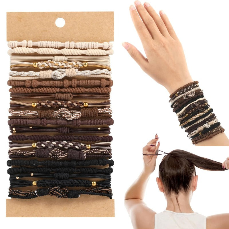 Natural Beaded Hair Tie Set
