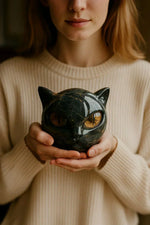 Glossy Resin Feline Figurine with Mesmerizing Gaze – Decorative Cat Statue for Desk, Shelf & Living Room Display – Modern Animal Sculpture