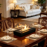 Portable Tabletop Fireplace Real Flame Bio Ethanol Burner for Indoor Outdoor Patio Living Room Rectangle Glass Steel Fire Pit Centerpiece
